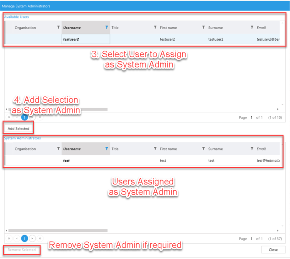 Final screenshot in the system administrator assignment sequence