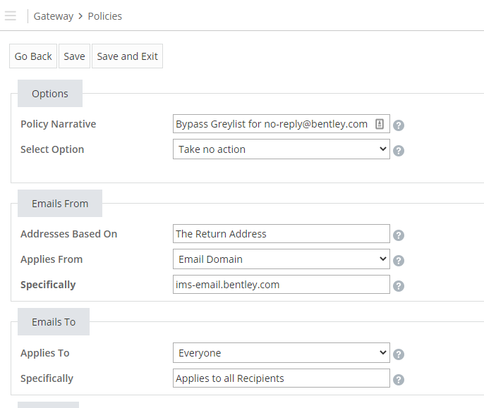 Mimecast Gateway Policy Greylist