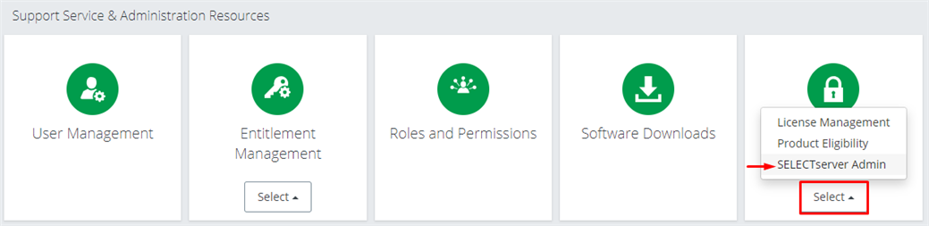 Screenshot of SELECTserver Admin selection