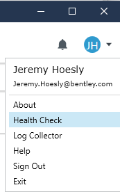 Screenshot of Health Check menu item