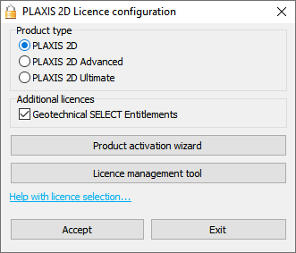 PLAXIS 2D Licence configuration