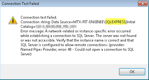 OpenPlant - Error: "Connection Test Failed" While Mapping SQL Database ...