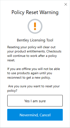 Screenshot of Policy Reset Warning