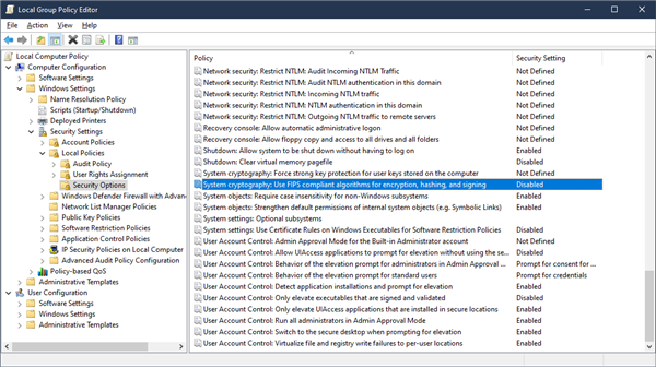 Screenshot of FIPS group policy setting