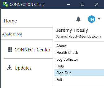 Screenshot of sign out