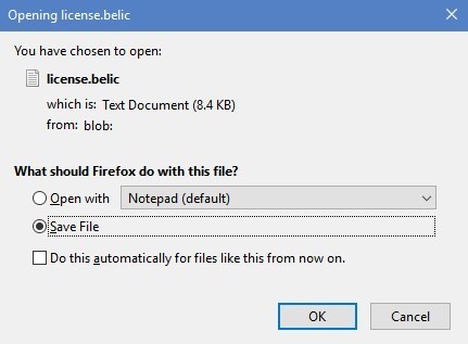 Zapisywanie pliku licencyjnego .belic