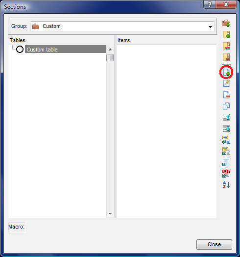Screenshot highlighting New Item button