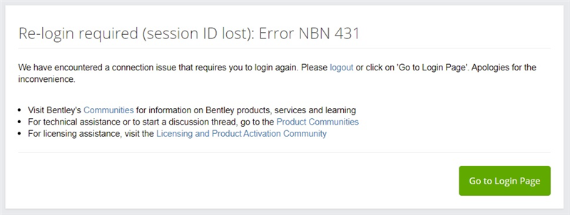 Error: Re-login required (session ID lost): Error NBN 431