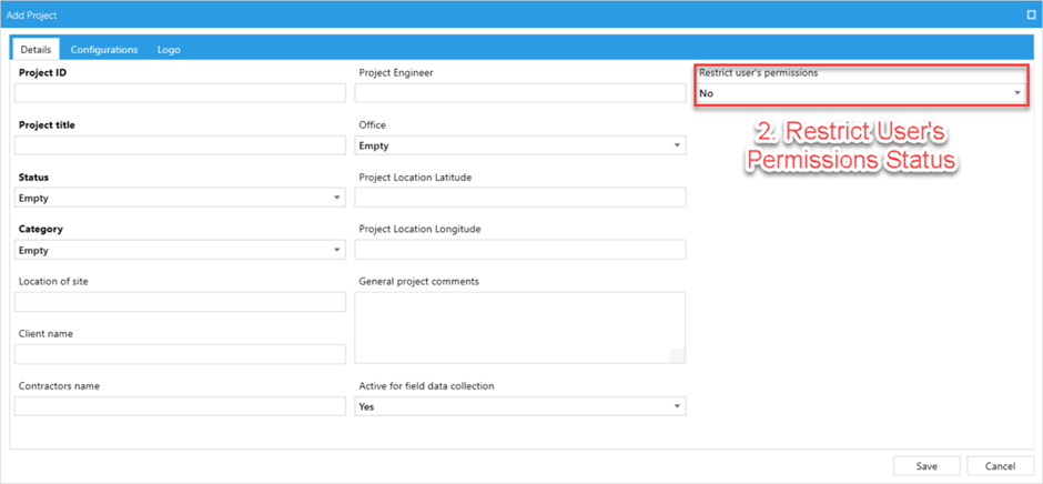 Project settings for managing confidential access