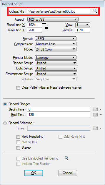 Record Script Dialog - Output File Directory