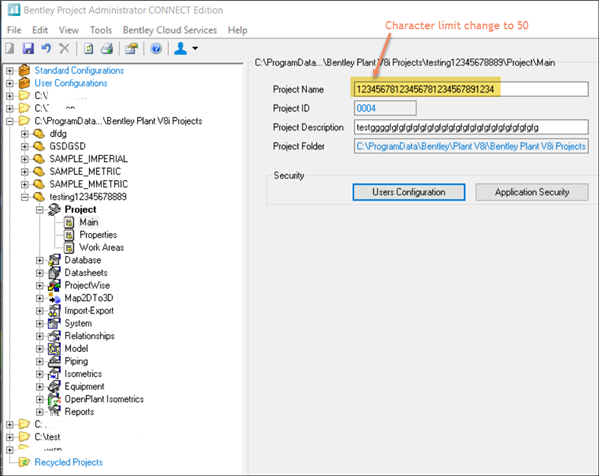 OpenPlant - How to Increase Project Name Character Length - Communities