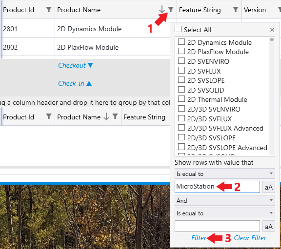 Screenshot demonstrating product filter