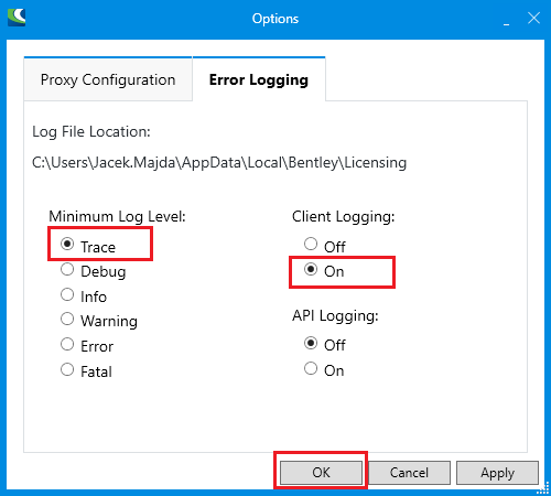  Enabling error logging