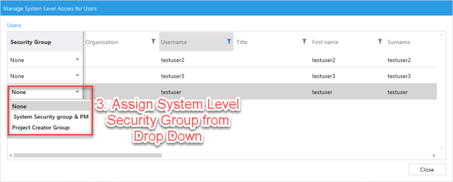 Final screenshot in the system-level access assignment sequence
