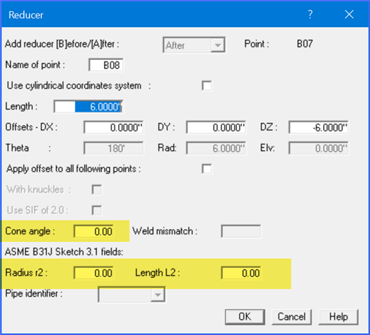 AutoPIPE - Q. What values to use for B31J reducer R2, L2, and Cone ...