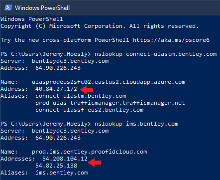Screenshot of nslookup output