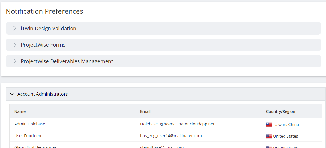 Screenshot of Account Administrators section