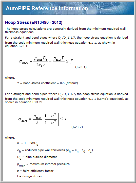 AutoPIPE - 04. En13480 hoop stress appears to incorrect per code ...