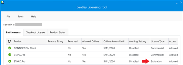 Screenshot demonstrating evaluation license