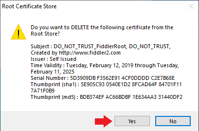 Screenshot of certificate deletion dialog