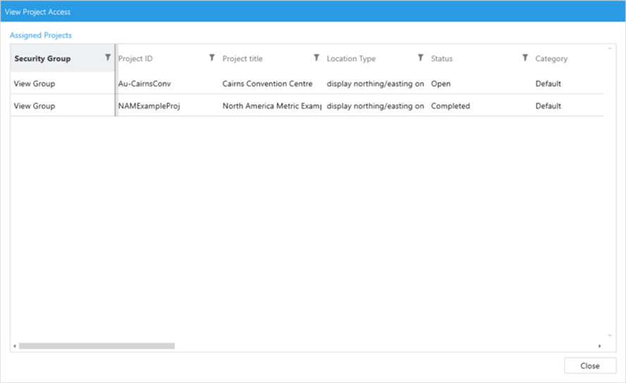 Read-only list of project access groups