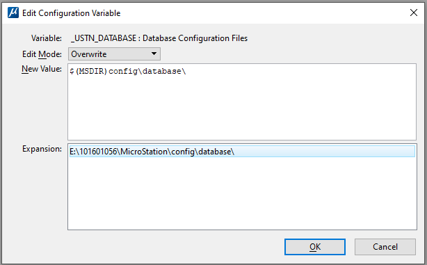 Edit Configuration Variable: _USTN_DATABASE