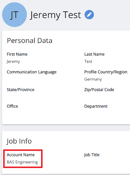 Screenshot of IMS profile page with Account Name highlighted