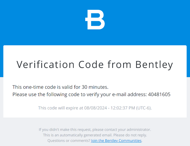 Screenshot of verification code email