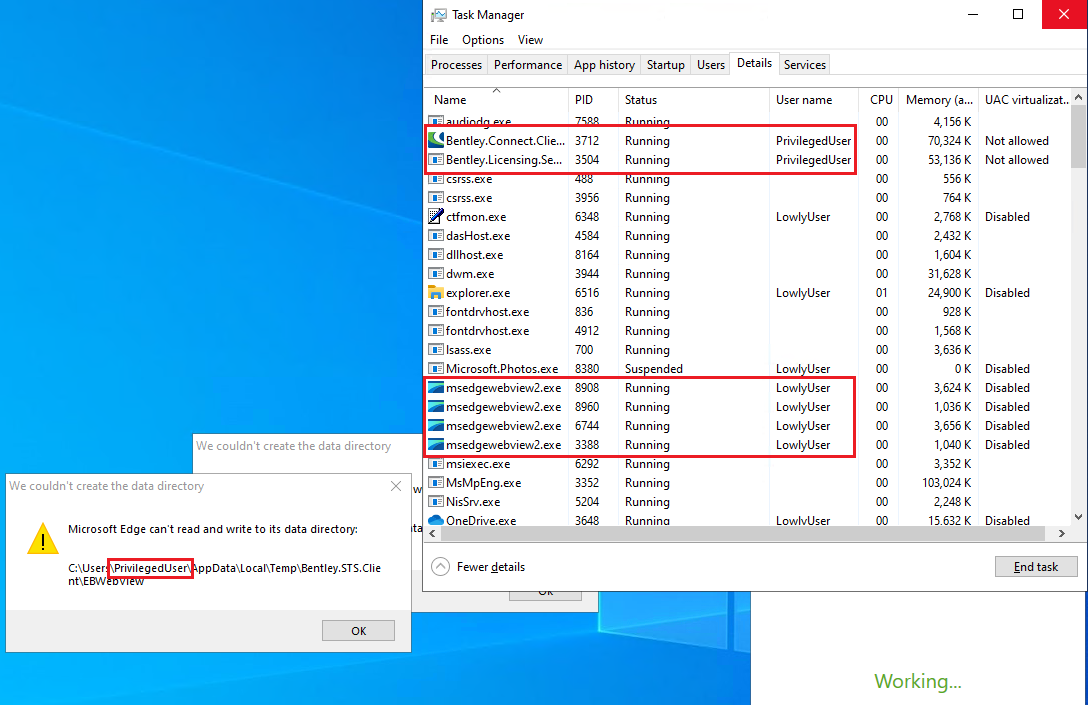 Screenshot showing different user accounts
