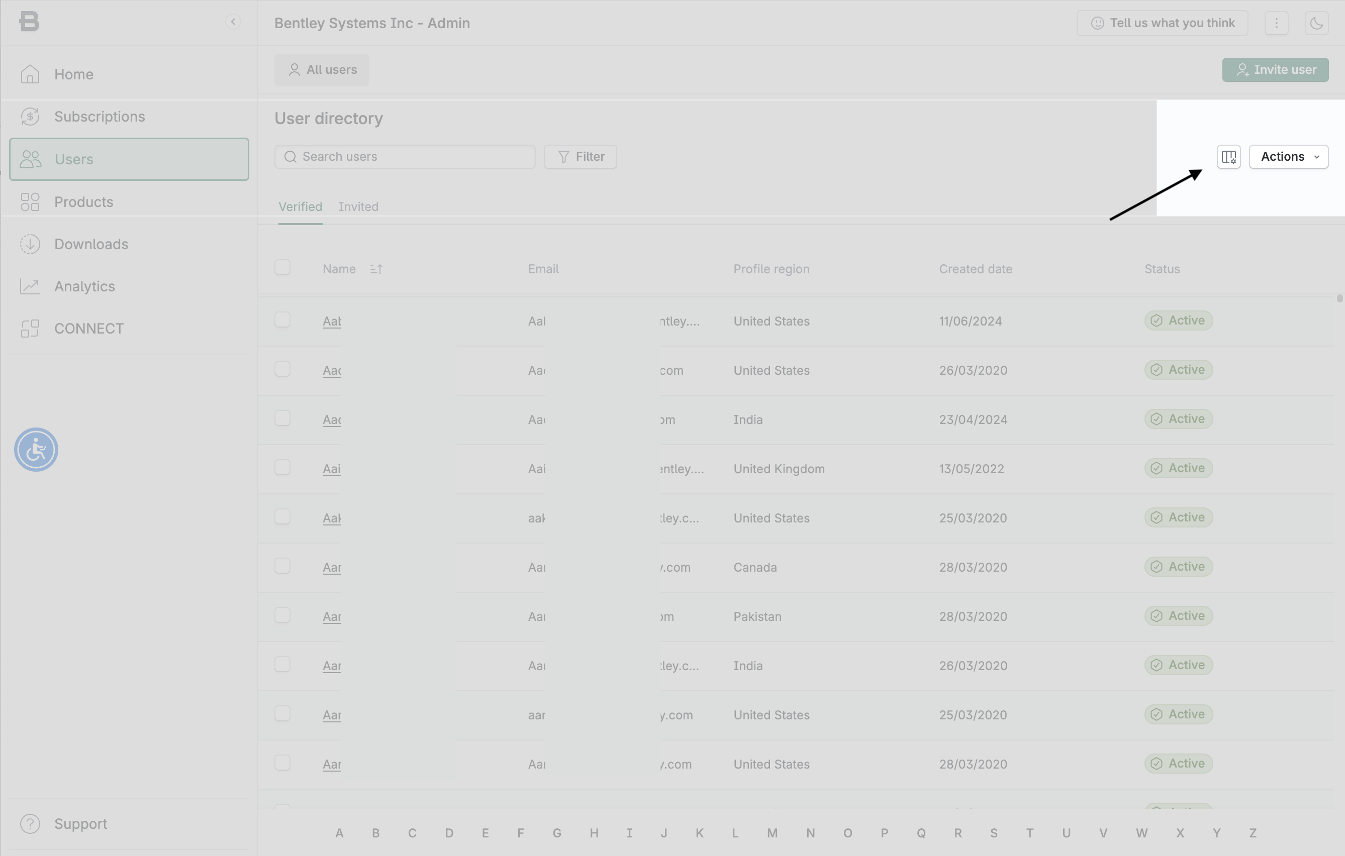 Admin user table personalise button