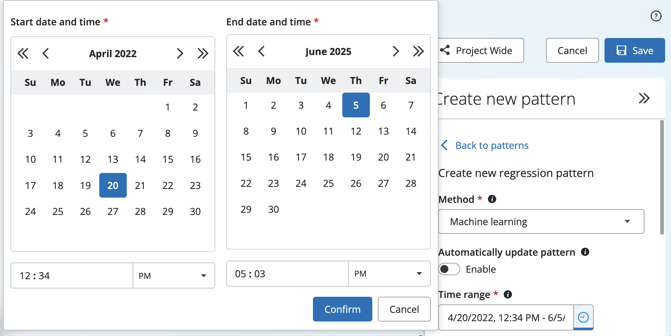 Custom time range selection