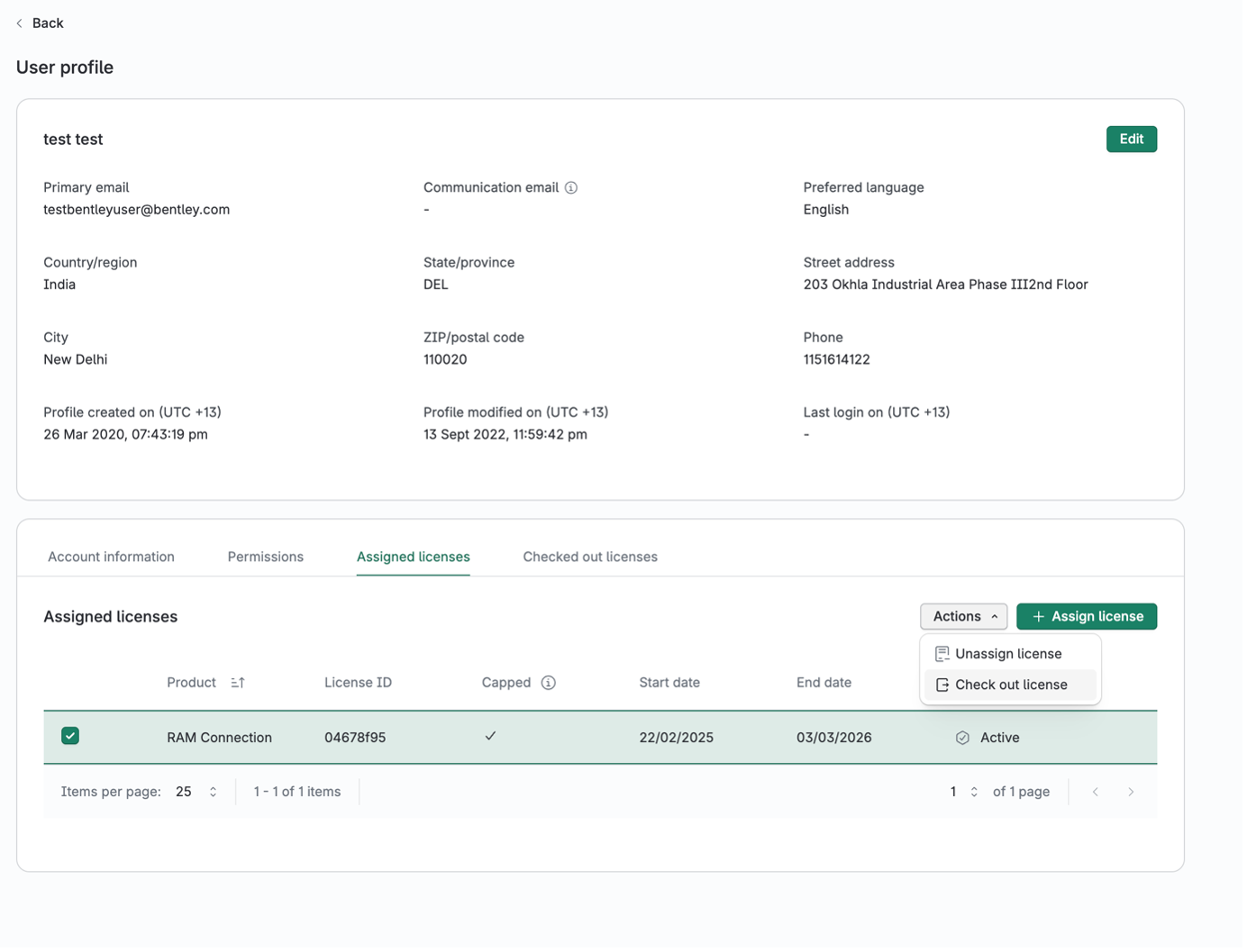User profile page, checkouts tab