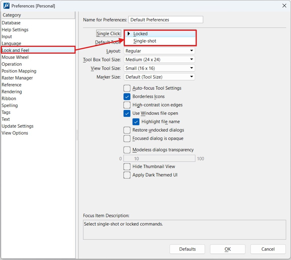 MicroStation - How to set single click on 'Single–Shot' setting for the ...