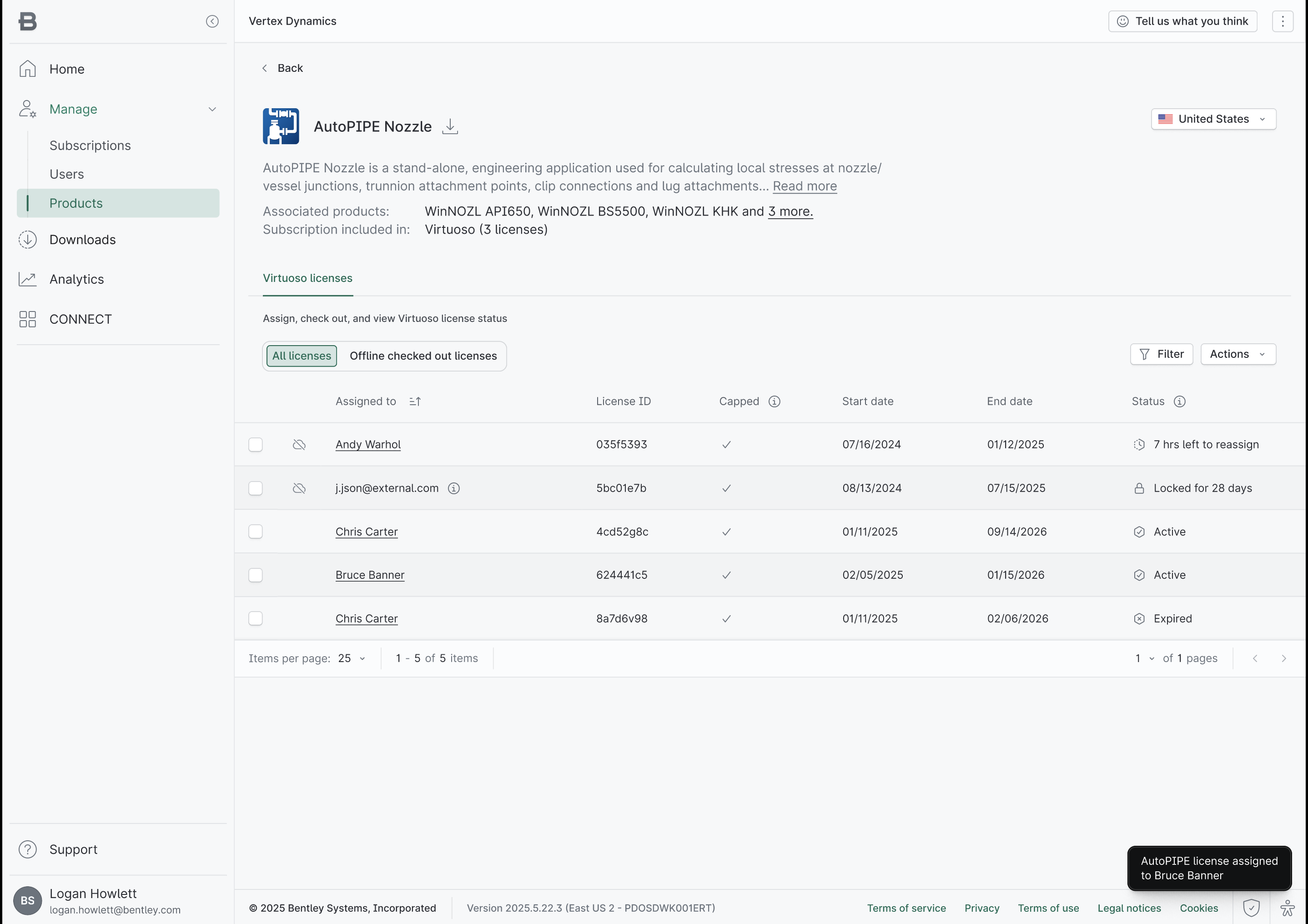 Confirm license assigned to user