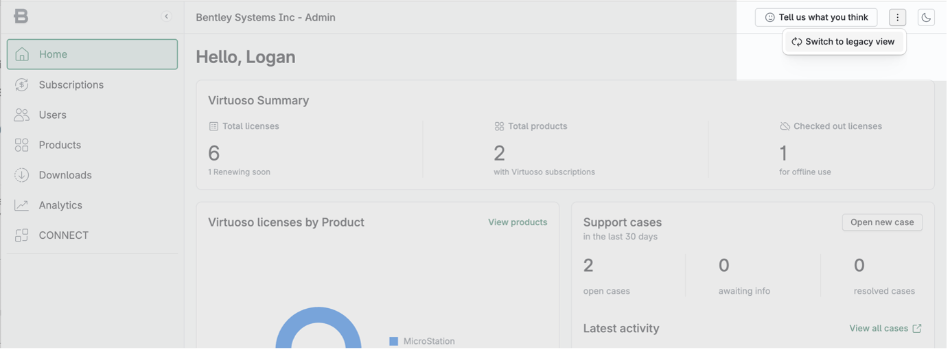 Image displays button to switch to legacy admin portal