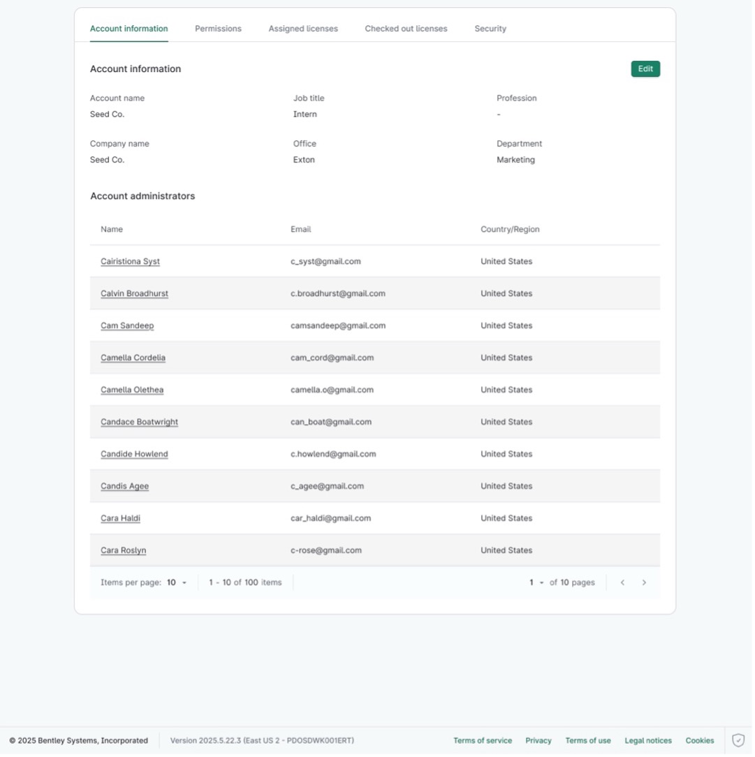 Admin view users account info