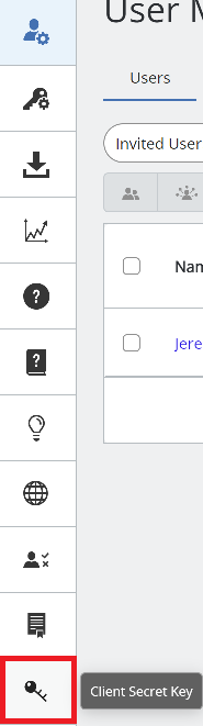 Screenshot of Client Secret Key icon on left sidebar