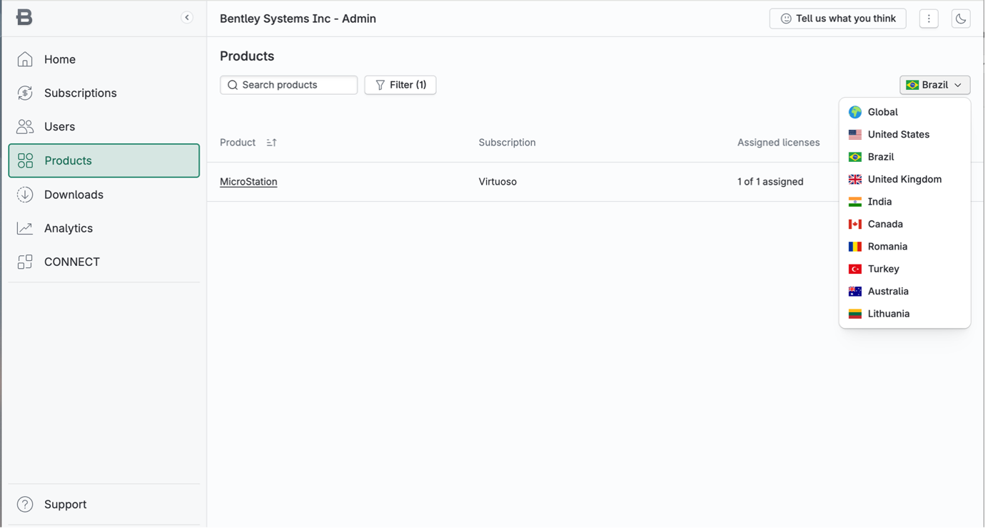 admin portal products page