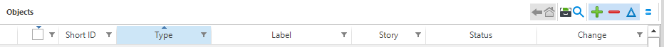 Objects table filter toolbar