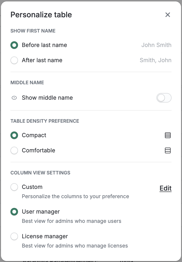 Personalize table dialogue