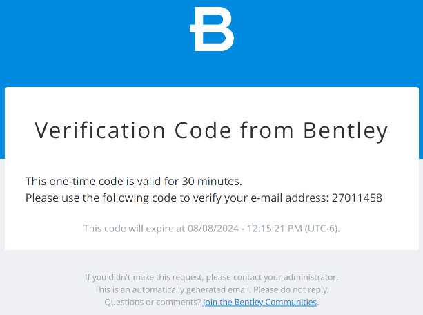 Screenshot of verification code email
