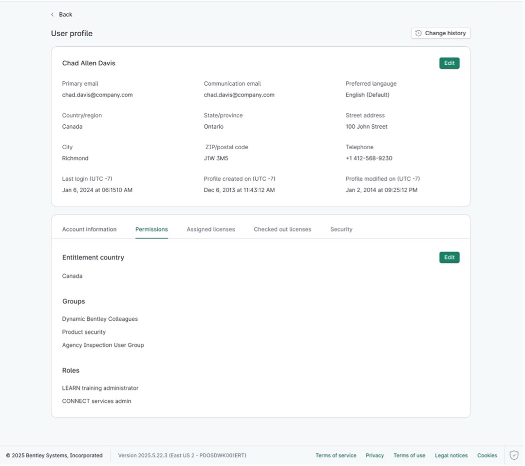 Admin users profile permissions