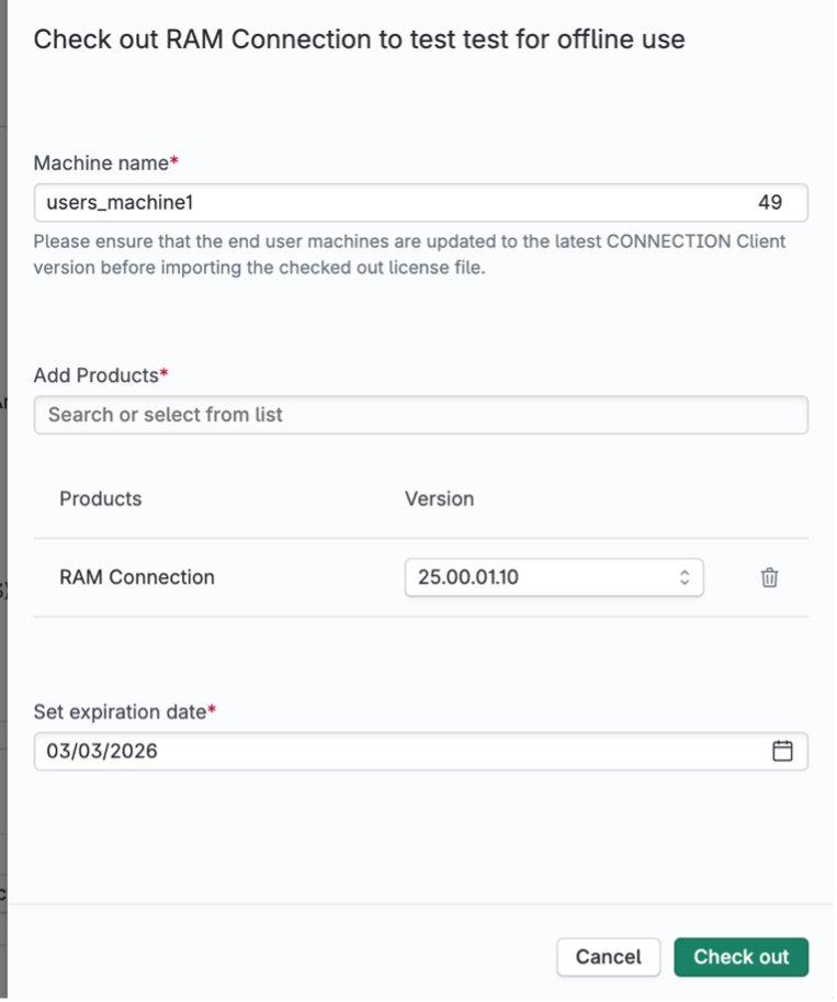 Checkout license dialogue